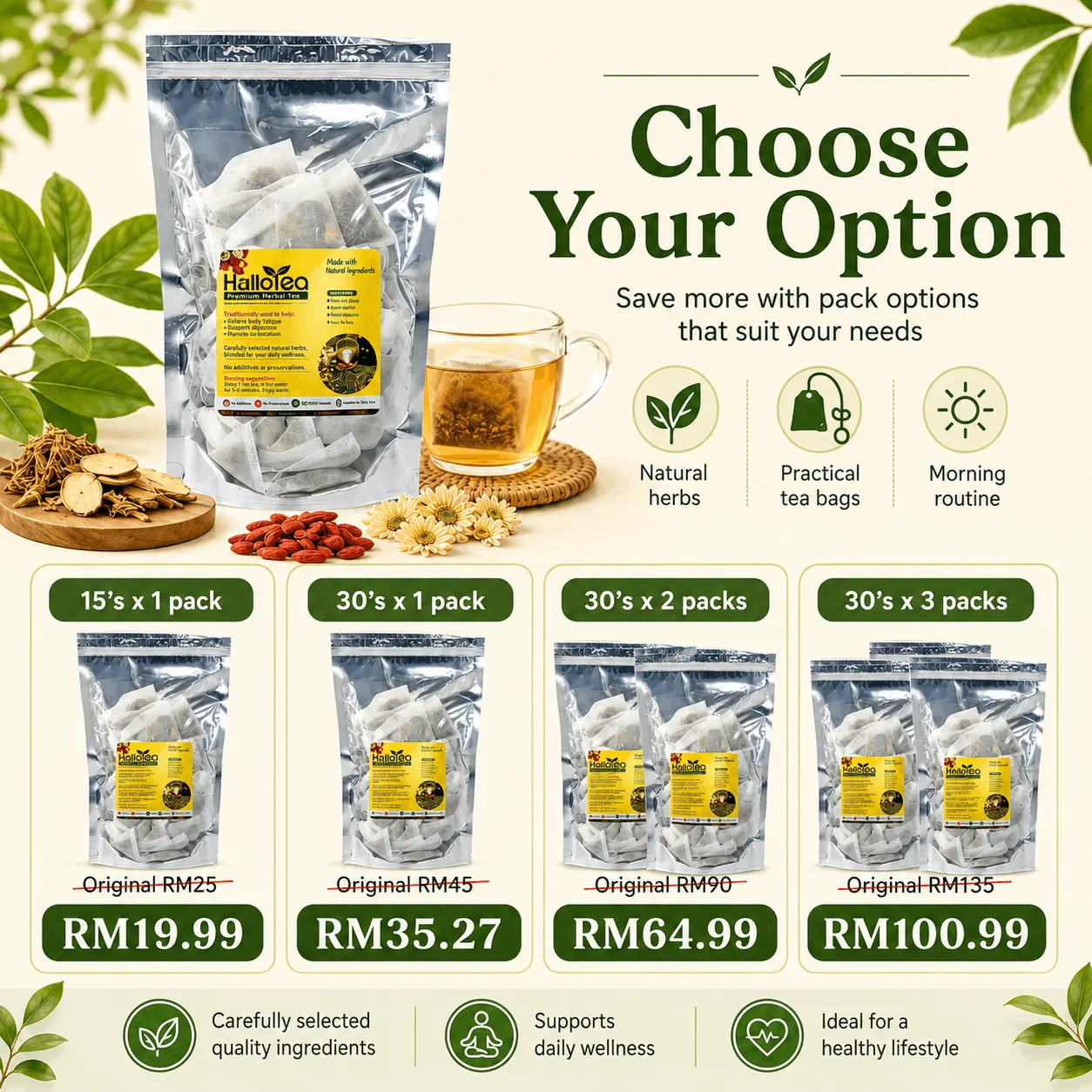 Hallo Dried Herbs Natural Moisture Tea angle 4